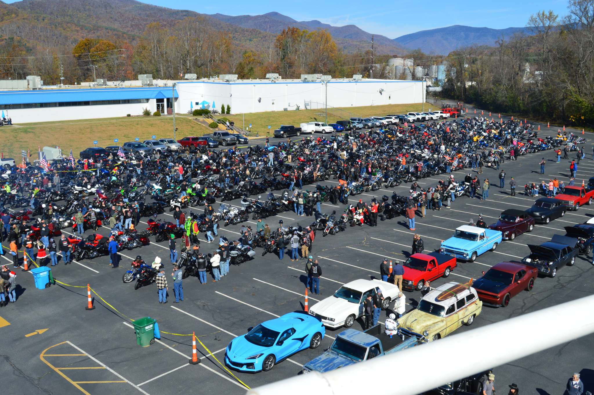 Motorcycles and classic cars gathered for the Smoky Mountain Toy Run in Black Mountain, North Carolina
